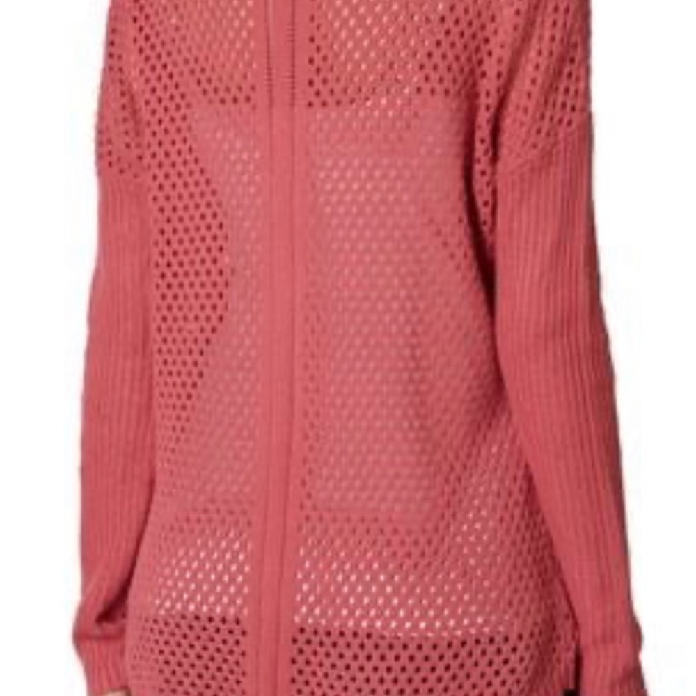 Prana Parker Sweater OG cotton open knit w drop shirt tale hem Red Slate pink M - Picture 2 of 7